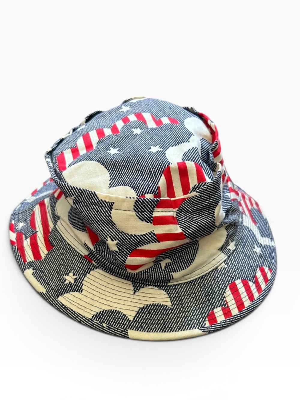 Vintage USA Patriotic Red White Blue Bucket Easy To Roll Crushable Cotton